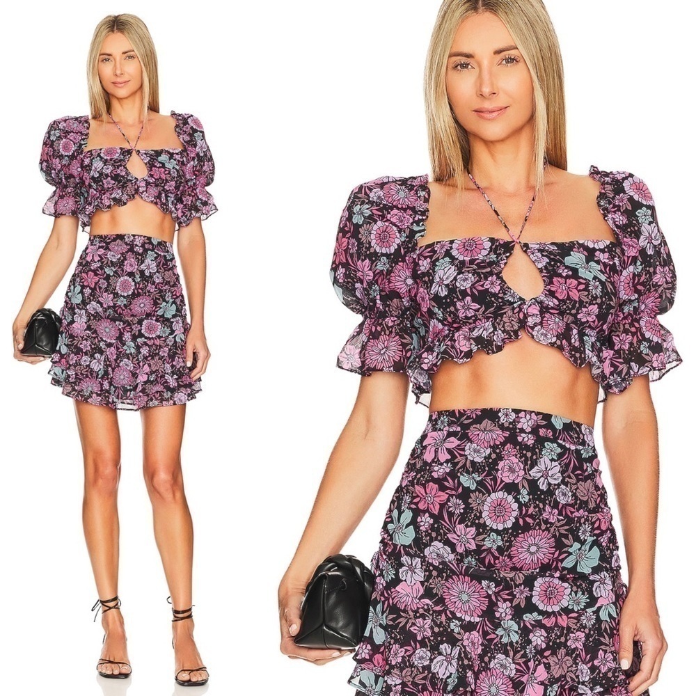 Revolve MAJORELLE Olivia Crop Top in Dancing Valley Black - NWT - Size XL